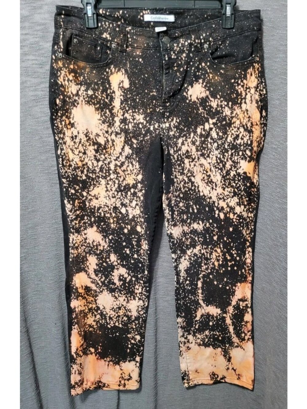 Vtg Y2K Croft&Barrow Womens Bleached Jeans 16 Stretch Straight Leg Black Orange - Picture 13 of 14